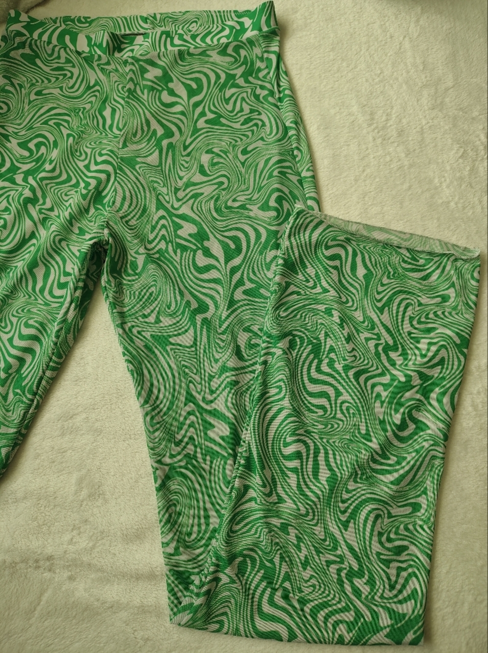 Green and White Stretch Fabric Cover Pants- Polyester Spandex